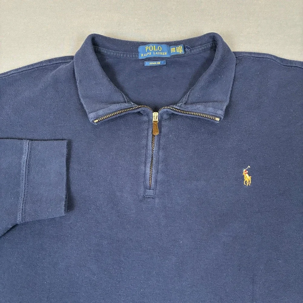 Polo Ralph Lauren Estate Rib Quarter Zip Sweater Men's 2XB Navy Blue Flesh Pony
